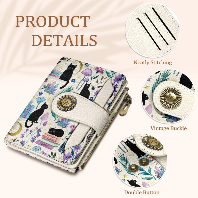 Icycay Black Cat Small Wallet Women RFID Blocking Bifold, Cute Credit Card Holder, Zipper Coin Pocket, PU Leather, Compact, Travel, 4 ID Window, 14 Card Slots, Cash Purse, Ladies Woman Female Girls - Image 5