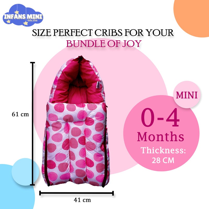 Infans Mini سرير أطفال إنفانس ميني أوفالي 3 في 1 سرير قطن للأطفال مع حقيبة نوم مطبوعة - سرير أطفال - محمول للأطفال للذكور والإناث سهل الحمل، خفيف الوزن للأطفال حديثي الولادة من 0-4 أشهر (وردي) - Image 2