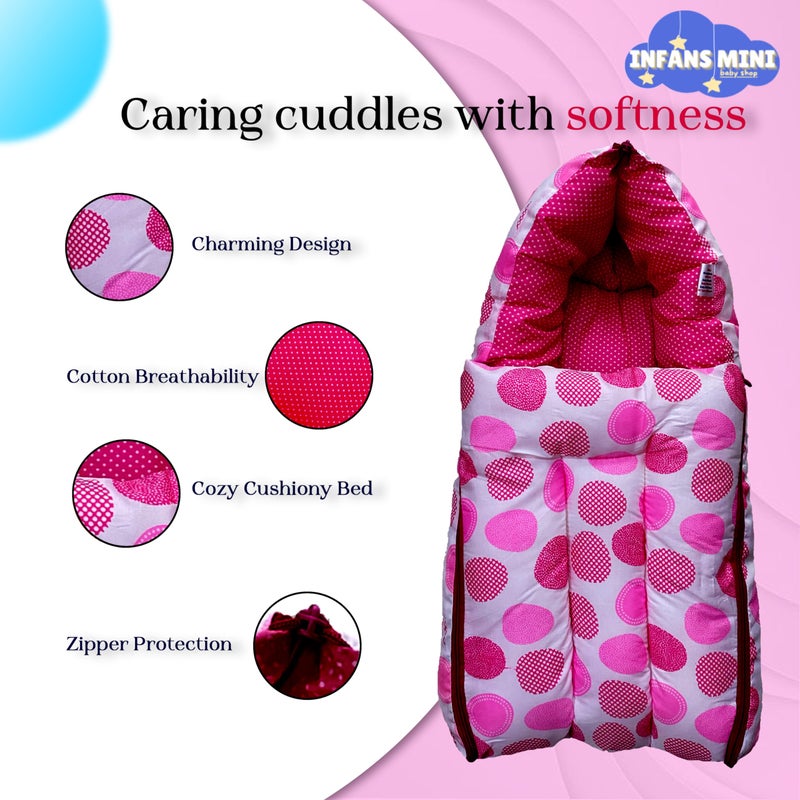 Infans Mini سرير أطفال إنفانس ميني أوفالي 3 في 1 سرير قطن للأطفال مع حقيبة نوم مطبوعة - سرير أطفال - محمول للأطفال للذكور والإناث سهل الحمل، خفيف الوزن للأطفال حديثي الولادة من 0-4 أشهر (وردي) - Image 4