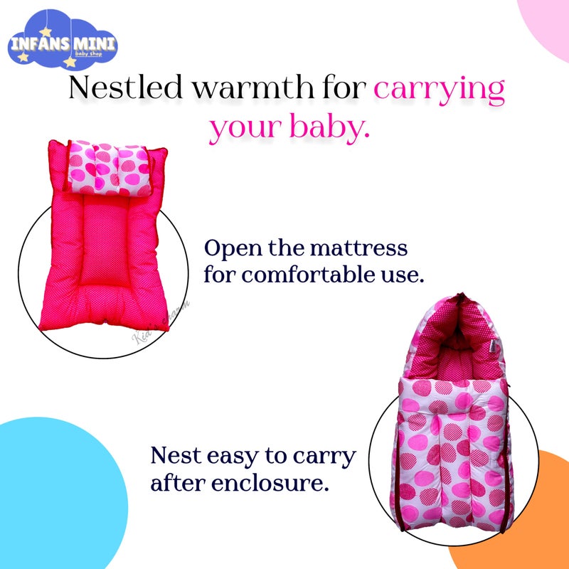 Infans Mini سرير أطفال إنفانس ميني أوفالي 3 في 1 سرير قطن للأطفال مع حقيبة نوم مطبوعة - سرير أطفال - محمول للأطفال للذكور والإناث سهل الحمل، خفيف الوزن للأطفال حديثي الولادة من 0-4 أشهر (وردي) - Image 3