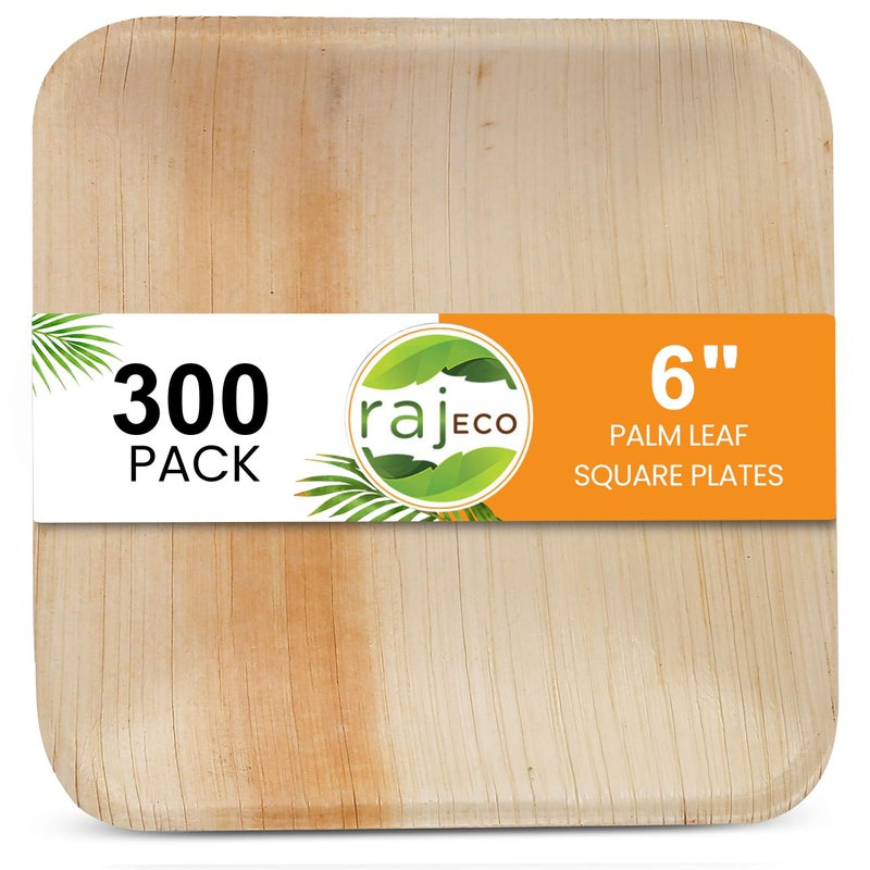 Raj Unique Collection Raj Palm Leaf Bulk Plates like Bamboo plates Disposable Decorative Compostable Tableware for wedding Lunch Dinner Birthday Camping Outdoor BBQ Picnic 6 300 Pack 