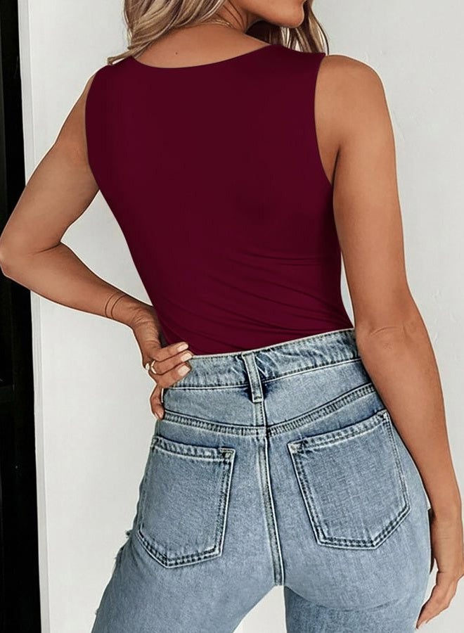 zeagoo Womens Double Lined Crew Neck Tank Tops Cute Summer Sleeveless Workout Tops Basic Going Out Clothes 2026, Wine Red, S - Image 3