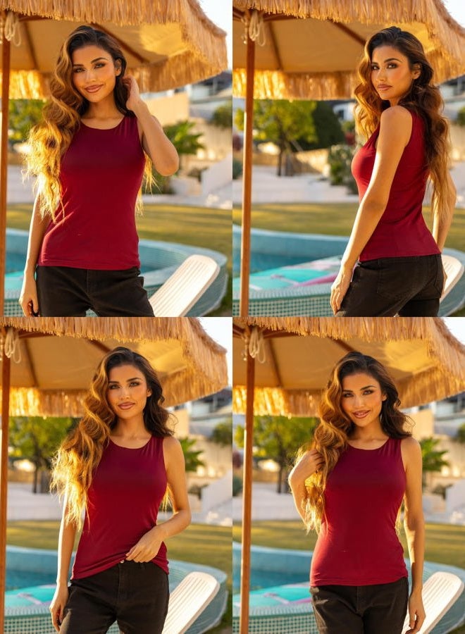 zeagoo Womens Double Lined Crew Neck Tank Tops Cute Summer Sleeveless Workout Tops Basic Going Out Clothes 2026, Wine Red, S - Image 5