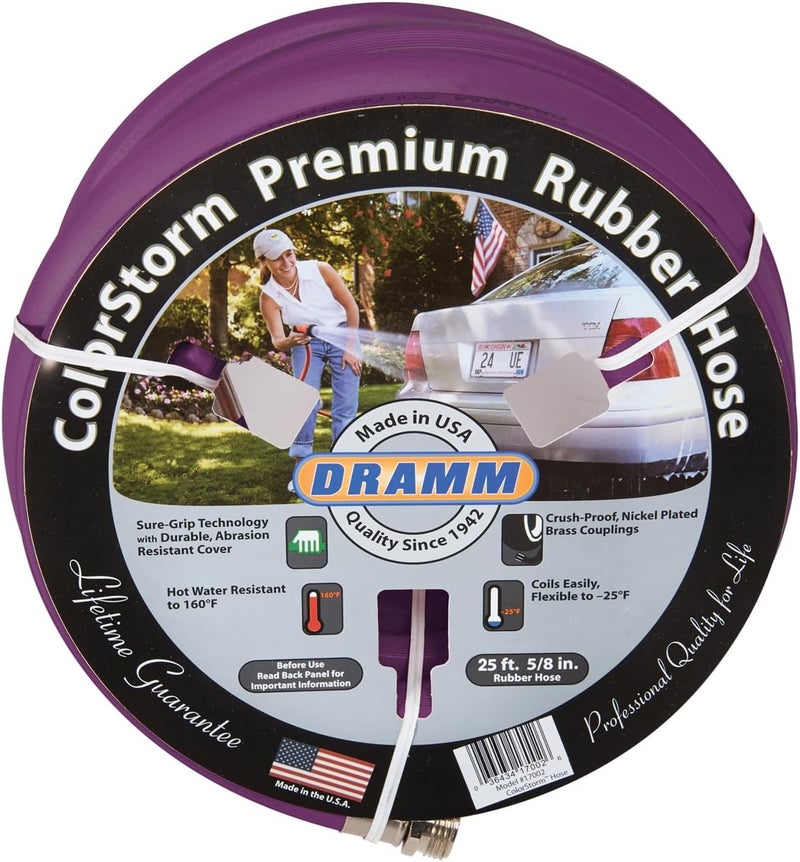 Dramm ColorStorm Premium Rubber Garden Hose No Kink Leak Proof Water Hose Male Female Fittings Made in USA Hot Cold Resistant 518 Burst PSI Berry 58x50 - Image 1