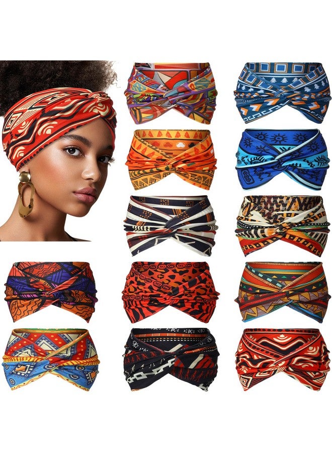 XunYee 12 Pcs African Wide Headbands For Women Hair Wrap Boho Yoga Twisted Knot Accessories Assorted Bandeau Headbands Wide Elastic African Gifts Hair Accessories For Girls Lady Running Sports - Image 1