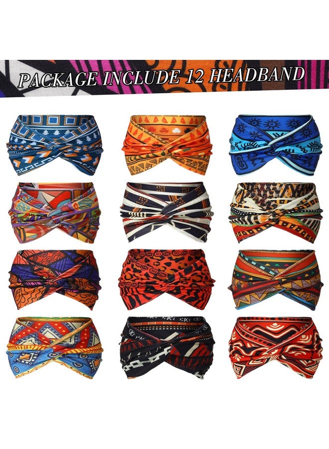 XunYee 12 Pcs African Wide Headbands For Women Hair Wrap Boho Yoga Twisted Knot Accessories Assorted Bandeau Headbands Wide Elastic African Gifts Hair Accessories For Girls Lady Running Sports - Image 2