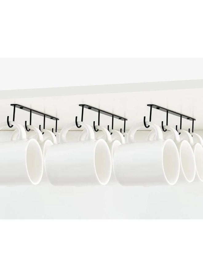 مجموعة علاقات الأكواب السوداء تحت الخزانة من 3 حوامل أكواب قهوة معدنية مع 12 خطافًا - Image 1