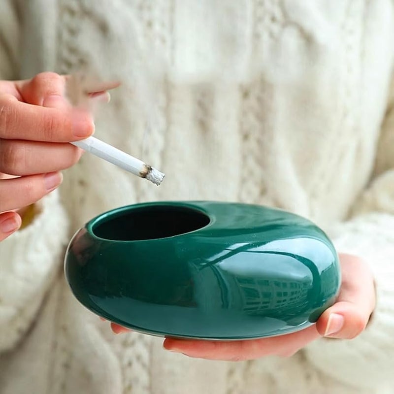 Dark Green Ceramic Ashtray For Home Office Living Room Patio Unique Trendy Design - Image 5