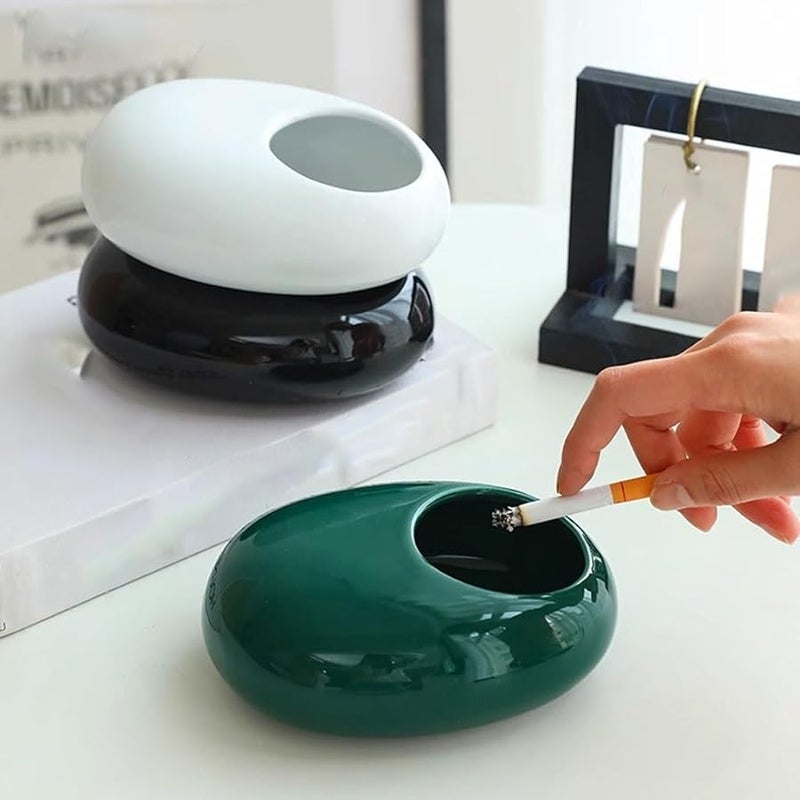 Dark Green Ceramic Ashtray For Home Office Living Room Patio Unique Trendy Design - Image 4