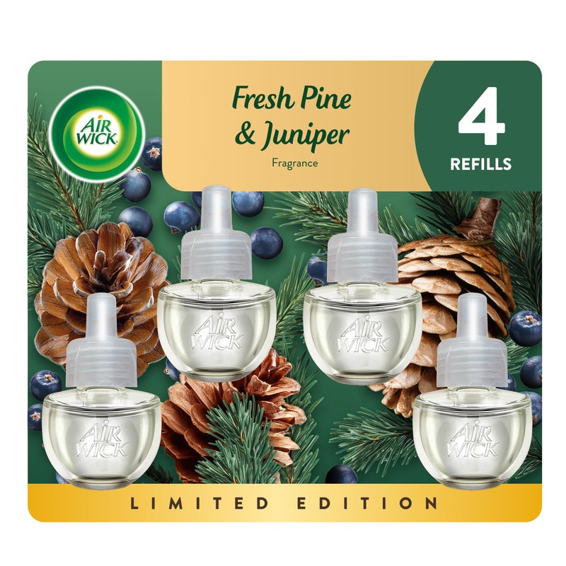Air Wick Plug In Scented Oil Refill, Infused with Essential Oils, Plug In Air Fresheners for Home, Fresh Pine & Juniper, 4 ct - Image 1