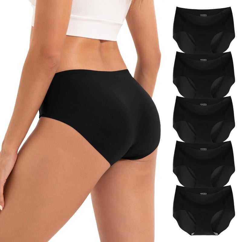 INNERSY Women's Seamless Underwear No Show Invisible Lightweight Hipster Panties 5-Pack(Black,Large) - Image 1