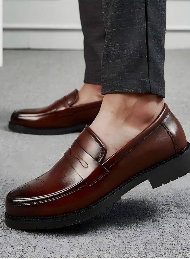 BERRYWELL Men's Oxfords Casual Loafers Slip on Formal Corporate Shoes Office Italian Brown - Image 1