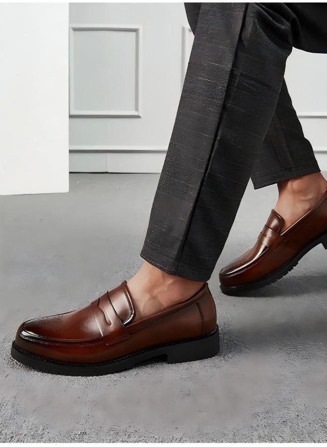 BERRYWELL Men's Oxfords Casual Loafers Slip on Formal Corporate Shoes Office Italian Brown - Image 4