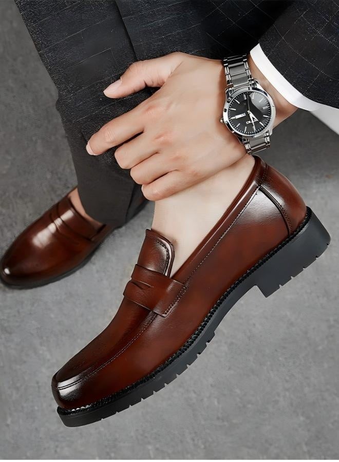 BERRYWELL Men's Oxfords Casual Loafers Slip on Formal Corporate Shoes Office Italian Brown - Image 3