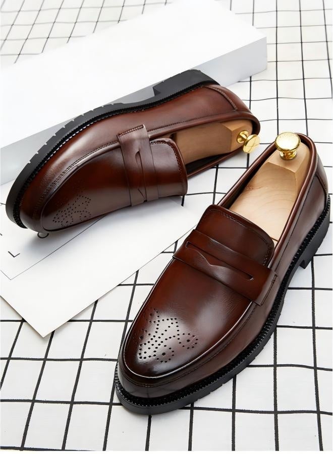 BERRYWELL Men's Oxfords Casual Loafers Slip on Formal Corporate Shoes Office Italian Brown - Image 5