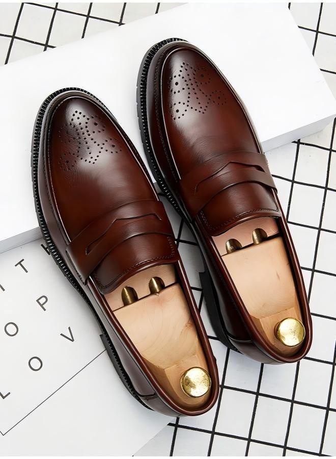 BERRYWELL Men's Oxfords Casual Loafers Slip on Formal Corporate Shoes Office Italian Brown - Image 2