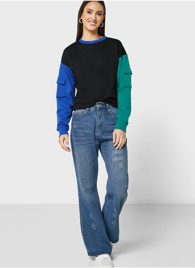 Colorblock Sweatshirt With Pockets