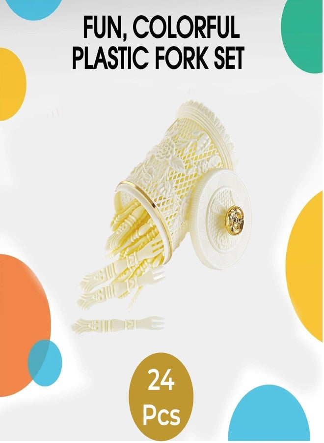 YUIOP - Petals Fork Set - 24 Reusable Sticks with Container - Elegant Design - Durable Plastic - Ideal for Lunch, Dinner, Fruits, Salad - Image 5