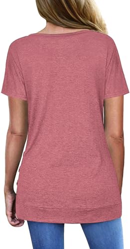 Jescakoo Summer Tops for Women Short Sleeve V Neck T Shirts Funny Fashion 2026 Pink M - Image 2