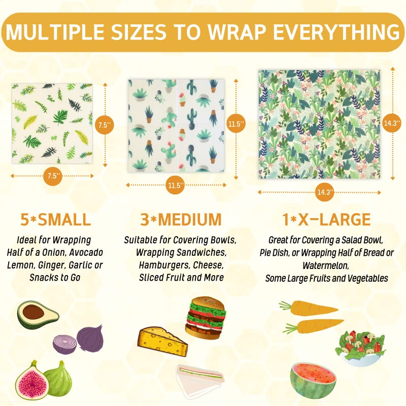 BYTTME Reusable Beeswax Wrap - 9 Pack Beeswax Wraps for Food  Eco-Friendly Beeswax Food Wraps  Bread Sandwich Wrapper - Organic  Sustainable  Zero Waste  Reusable Plastic-Free Food Wrap  1XL  3M  5S - Image 3