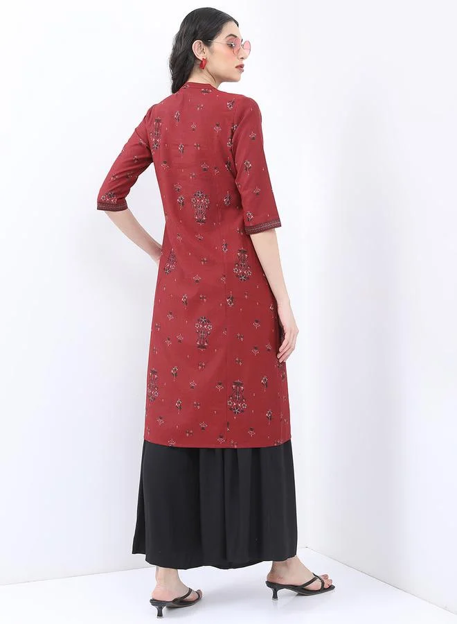 Vishudh Vishudh Mandarin Collar Floral Printed Straight Kurta