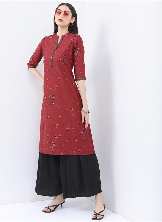 Vishudh Mandarin Collar Floral Printed Straight Kurta by Styli  - Image 4