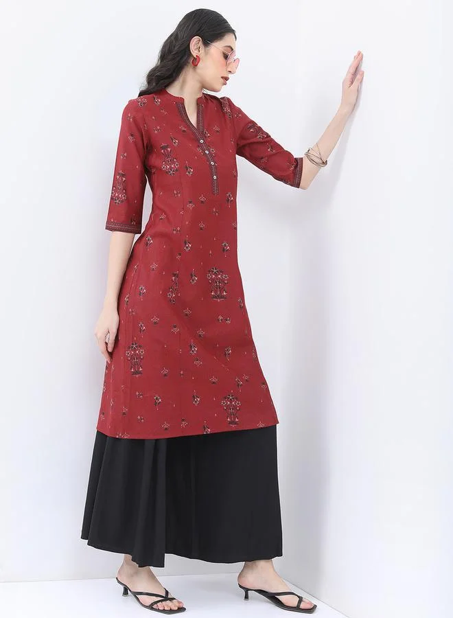 Vishudh Vishudh Mandarin Collar Floral Printed Straight Kurta
