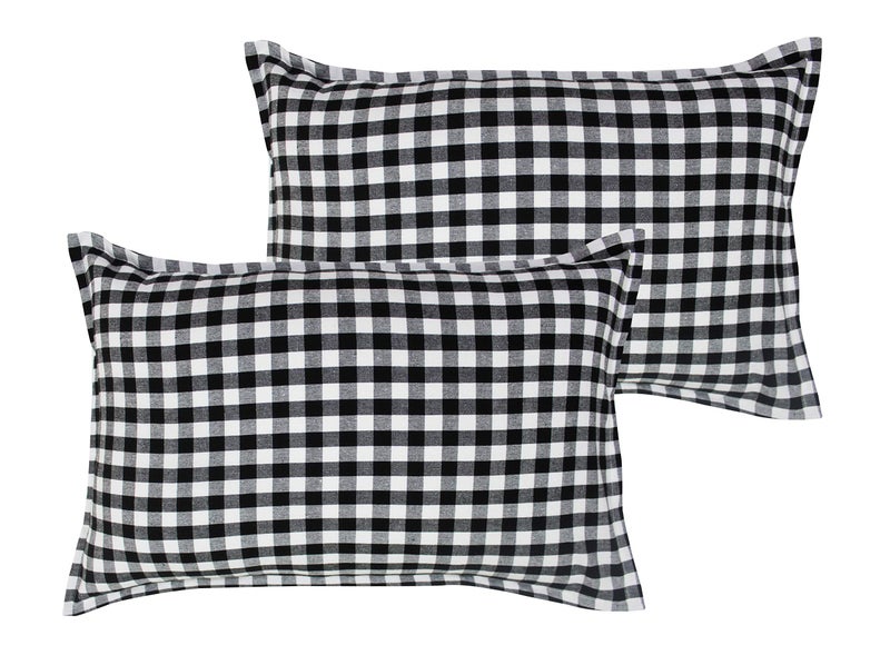 Airwill 100% Cotton Checkered Pattern Flap Pillow Covers (46x69cm)(Black, Pack of 2 Pieces) - Image 5