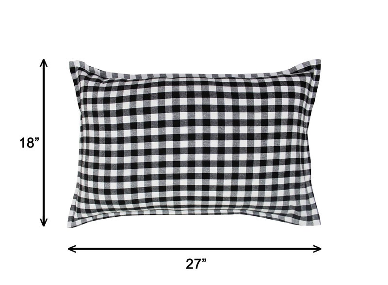 Airwill 100% Cotton Checkered Pattern Flap Pillow Covers (46x69cm)(Black, Pack of 2 Pieces) - Image 2