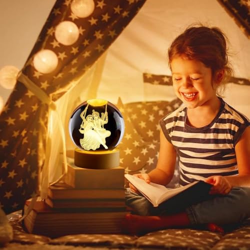 HashWOW® Radha Krishna 3D Crystal Ball Night Light with LED Wooden Stand – Glass Sphere Aquarium Style Lamp for Room Decor & Unique Gifts - Image 5