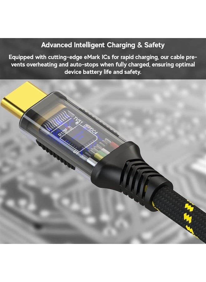 USB 4.0 240W Fast Charging 40Gbps Data Type-C Cable - Thunderbolt 3/4 Compatible, 8K@60Hz Video, Durable Sleeved Jacket - for All USB-C Devices, Hub, eGPU, Gaming PC (4ft/1.2m) Black/Yellow