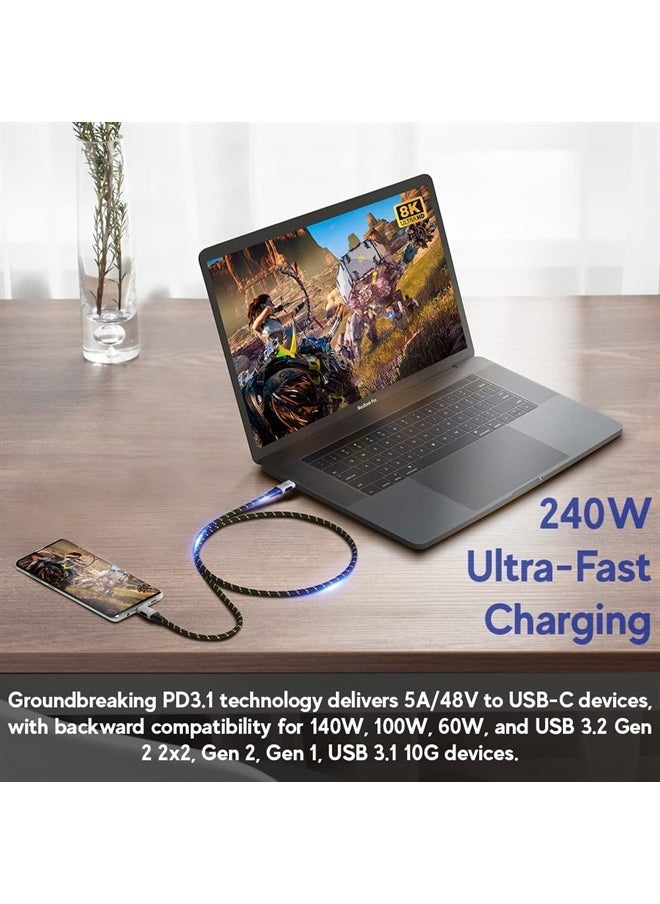 USB 4.0 240W Fast Charging 40Gbps Data Type-C Cable - Thunderbolt 3/4 Compatible, 8K@60Hz Video, Durable Sleeved Jacket - for All USB-C Devices, Hub, eGPU, Gaming PC (4ft/1.2m) Black/Yellow