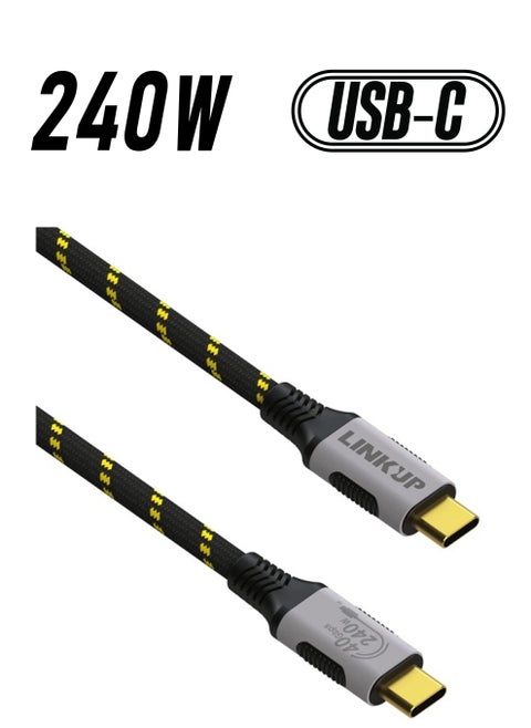 USB 4.0 240W Fast Charging 40Gbps Data Type-C Cable - Thunderbolt 3/4 Compatible, 8K@60Hz Video, Durable Sleeved Jacket - for All USB-C Devices, Hub, eGPU, Gaming PC (4ft/1.2m) Black/Yellow