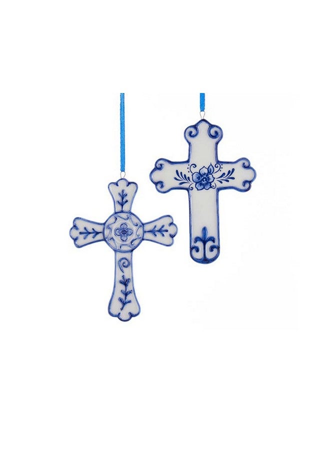 كورت أدلر زخرفة الصليب الأزرق من الخزف من كورت أدلر، مقاس 4 بوصات، قطعتان/ملحق