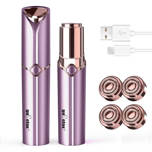 gurelax Facial Hair Removal for Women Ladies Face ShaverRechargeable for Chin Upper Lip Neck Armpits Included 4 Replacement Heads with a Velvet Storage Pouch - Image 1