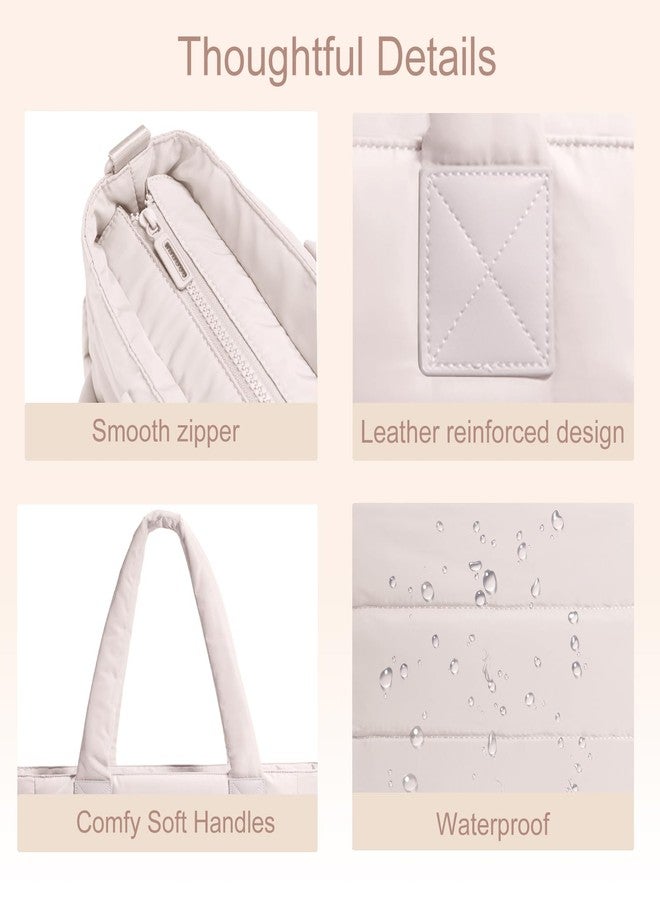 GASSDA Tote Bag for Women Puffer Tote Bag Large Nurse Bags Shoulder Handbag with Zipper for Work Travel, Z-large Beige, Large - Image 5