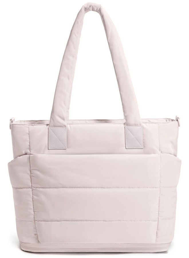GASSDA Tote Bag for Women Puffer Tote Bag Large Nurse Bags Shoulder Handbag with Zipper for Work Travel, Z-large Beige, Large - Image 1