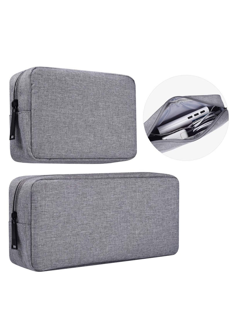 imComor Portable Electronics Accessories Storage Bag 2PCS Big  Small Carrying Case Travel Cable Organizer Cosmetic Bag Pouch Compatible Hard Drive Power Bank Mouse Laptop Charger Cellphone Gray 