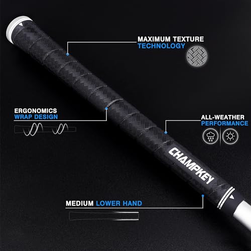 CHAMPKEY X-WEAVE Rubber Golf Grips 13 Pack with Full Repair Kits - Medium Lower Hand Golf Club Grips - Enhanced Grip and Traction Golf Grips for Men and Women(Black,Oversize) - Image 2