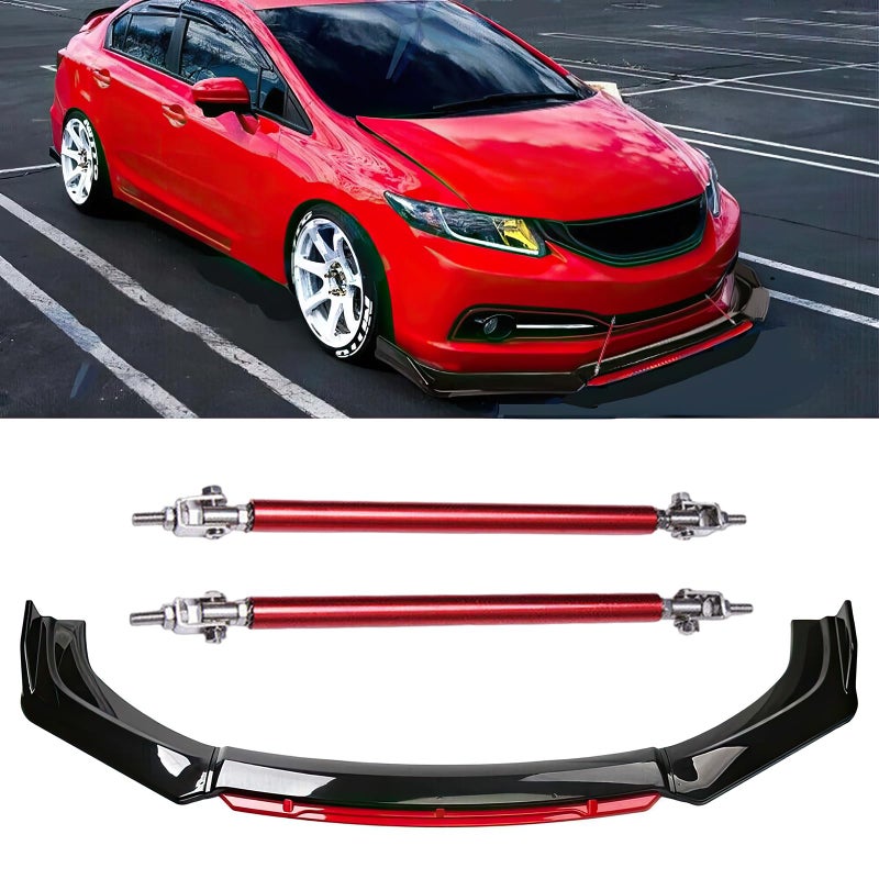 DREAMOTOR Universal Car 4 PCS Front Bumper Lip 2PCS 811 Adjustable Splitter Rods Chin Spoiler Splitter Body Kit Compatible with Honda Civic Accord Toyota Dodge Charger Nissan Chevrolet Cruze