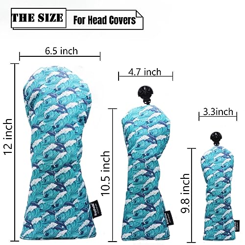 ROYMADE Golf Club Head Covers 3 Pack Waterproof Cloth Head Covers for Driver/Fairway Wood/Hybrid Fit All Golf Clubs Headcover #1#3#5 for All Brands (Dolphins Style) - Image 2