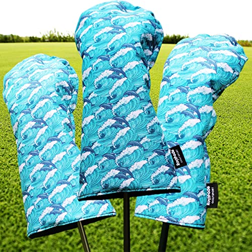 ROYMADE Golf Club Head Covers 3 Pack Waterproof Cloth Head Covers for Driver/Fairway Wood/Hybrid Fit All Golf Clubs Headcover #1#3#5 for All Brands (Dolphins Style) - Image 5