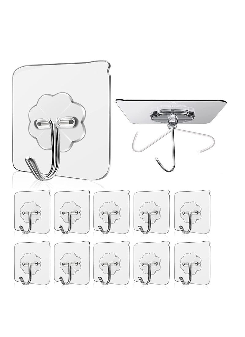 Accessorize Kingdom - Adhesive Hooks Kitchen Wall Hooks-Heavy Duty 13.2lb(Max) Nail Free Sticky Hangers with Stainless Hooks Reusable Utility Towel Bath Ceiling Hooks-10 pcs - Image 1