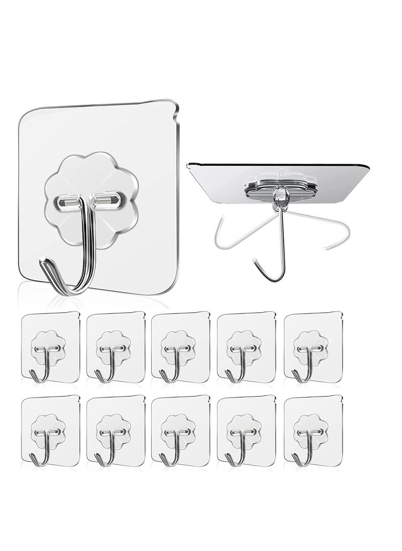Accessorize Kingdom - Adhesive Hooks Kitchen Wall Hooks-Heavy Duty 13.2lb(Max) Nail Free Sticky Hangers with Stainless Hooks Reusable Utility Towel Bath Ceiling Hooks-10 pcs - Image 1