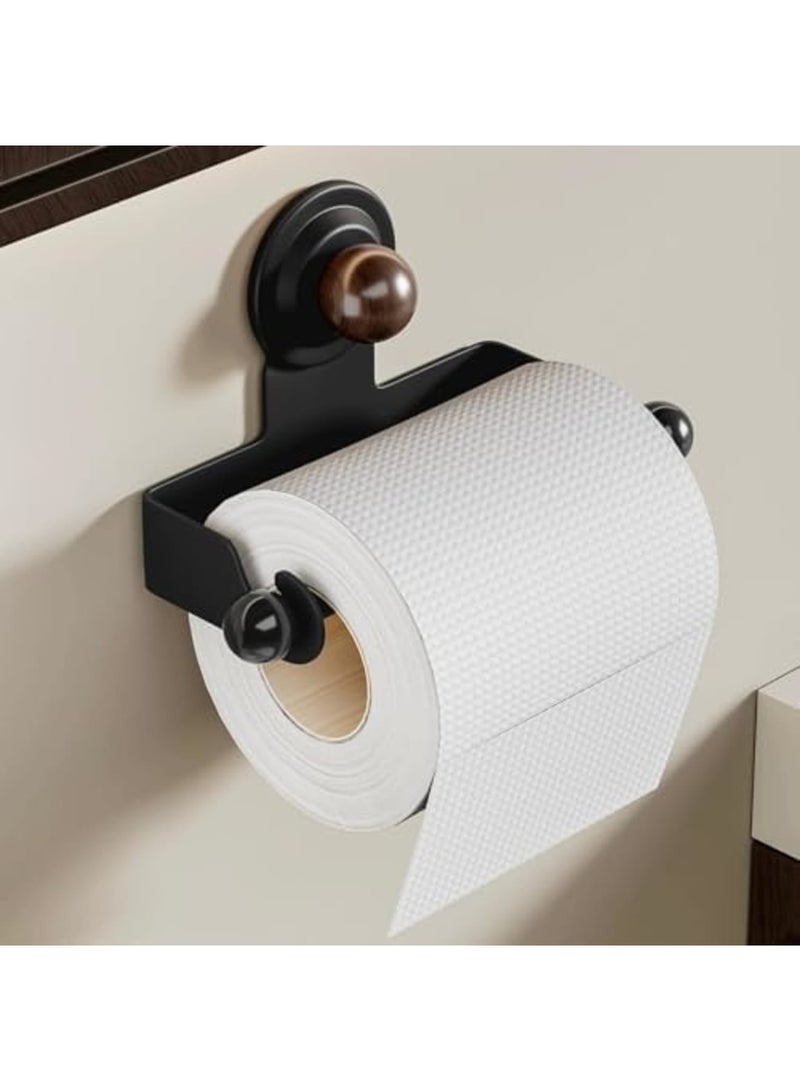 Barakah Vintage No Drill Toilet Paper Holder with Shelf – ABS & Carbon Steel Rustic Bathroom Tissue Roll Stand with Strong Suction Cup for Home, RV, Apartment (Walnut Color) - Image 1