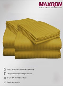 MAXQON 2-Set Fitted Bed Sheets +  Pillow Covers, King/Queen/Double/Single Sizes, Color Gold  - Image 1