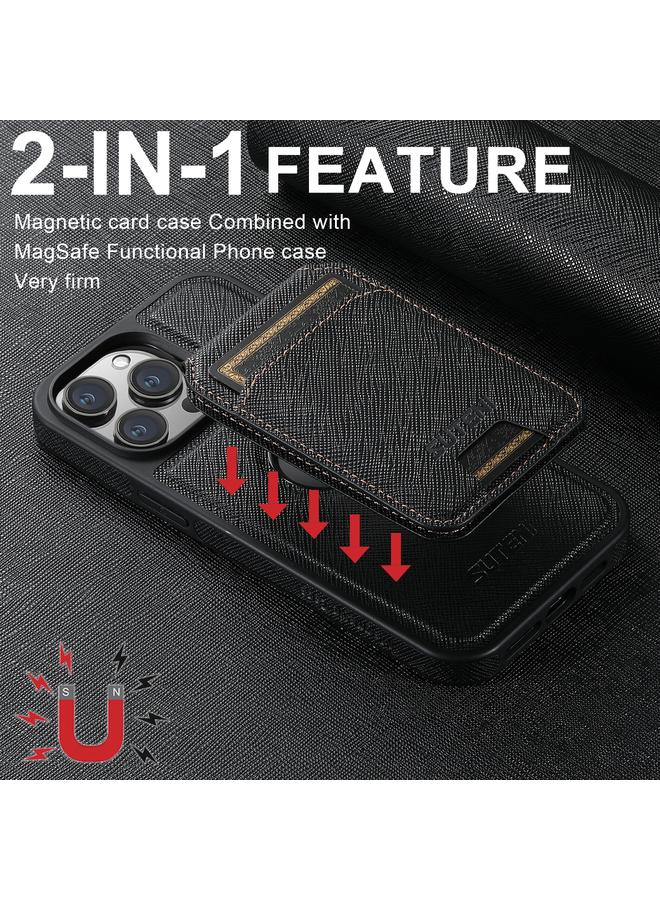 Suteni Case For iPhone 14 Pro Max M2 Cross-Grain MagSafe Vertical Card Back Phone Case - Image 2