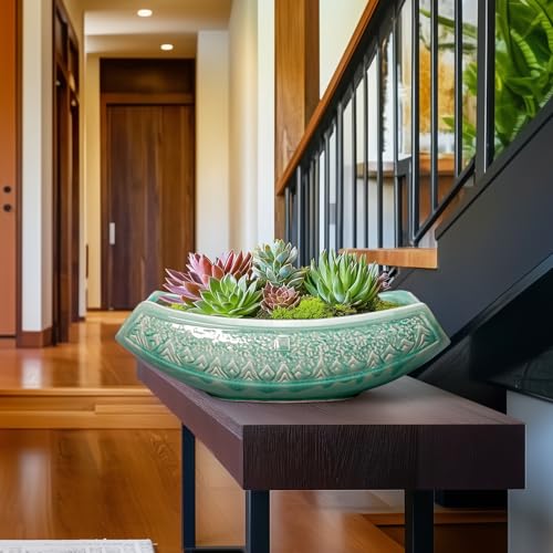 Teagas Bonsai Tree Pot - 18 Inch Ceramic Succulent Pots for Indoor Outdoor, Large Bonsai Planter with Drainage Hole, Ceramic Flower Pot, Decorative Planter, Gifts for Plant Lovers, Room Decor, Green - Image 5