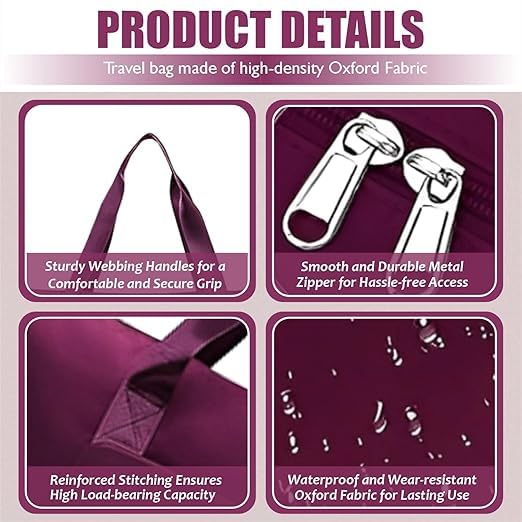 Yatee Foldable Travel Duffel Bag, Expandable Large Capacity Carry Bag, Lightweight Waterproof Weekend Tote Luggage with Shoulder Strap for Men & Women - Image 3