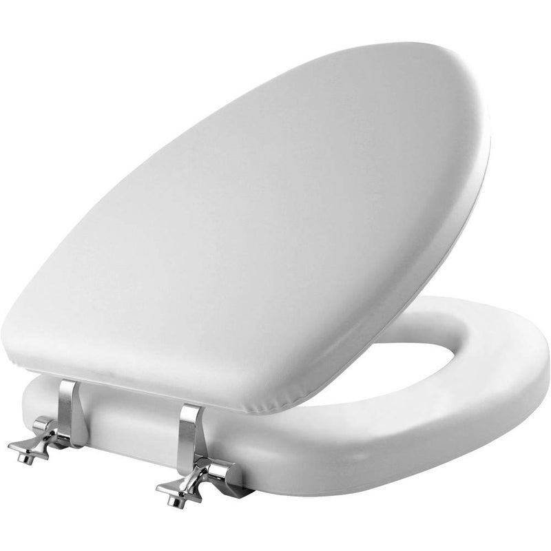 Mayfair Padded Toilet Seat with Chrome Hinges, Soft Vinyl over Wood Core Seat, Made in USA, Elongated, White - Image 1